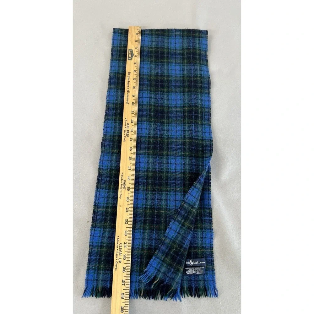 VTG Polo Ralph Lauren Men's Lambwool Plaid Scarf Green Blue 56